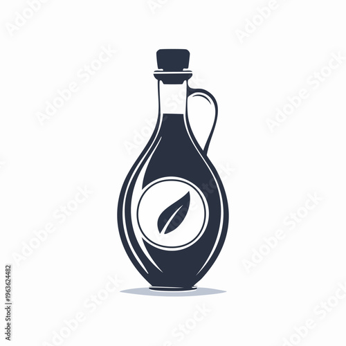 Black Olive Oil Bottle with Leaf Logo.