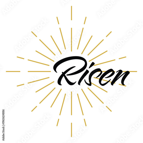 Risen Script Typography with Gold Sunburst Vector