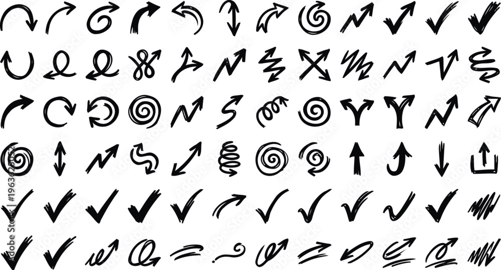 Obraz premium A collection of various black arrows and symbols on a white background