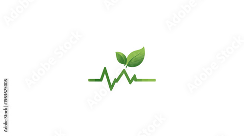 Green heartbeat pulse line with fresh leaves, symbolizing natural health, organic wellness, sustainable living, and vital nature.
