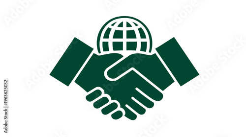 Global Partnership Handshake Icon: Worldwide Business Agreement, International Collaboration, Trust, and Unity Symbol