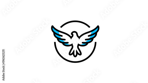Minimalist dove bird icon with spread wings in a circle. Modern vector graphic symbolizing peace, freedom, and spirituality.