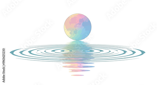 Rainbow colored sphere water ripple effect.