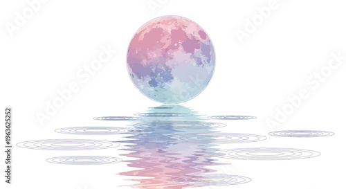 Glowing Moon Reflected on Water Surface.