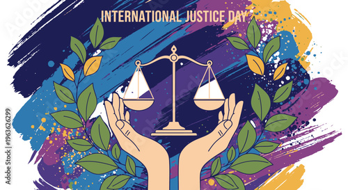 International Justice Day symbol with scales.