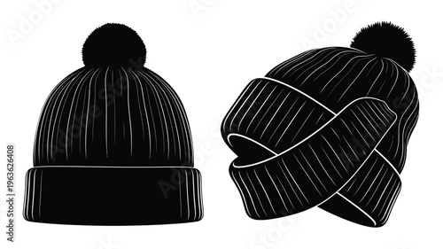 Two knitted winter hats displayed a striking black silhouette