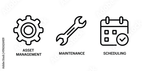 Maintenance icons set, vector symbols of service tools and repair equipment including wrench, gear, screwdriver, and settings icons for technical support, engineering, system upkeep, and industrial de