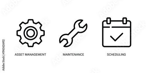 Maintenance icons set, vector symbols of service tools and repair equipment including wrench, gear, screwdriver, and settings icons for technical support, engineering, system upkeep, and industrial de