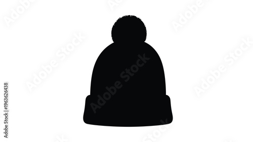 Black knit beanie hat against a white background a stark silhouette