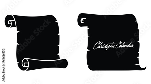 Two rolled scrolls one with signature in stark black silhouette