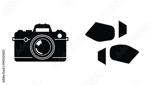 Black camera and fractured glass shapes in a striking silhouette