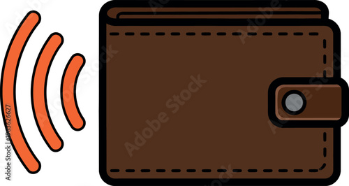 Modern brown leather wallet with wireless payment technology