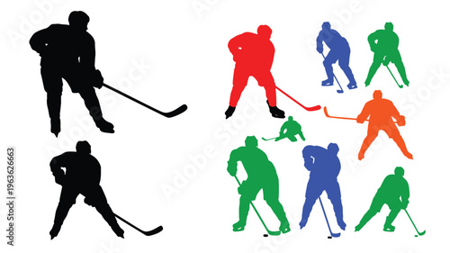 Colorful hockey players in action depicted as a dramatic silhouette