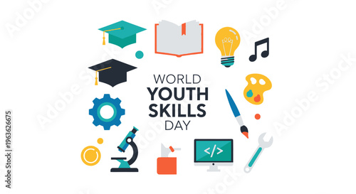 World Youth Skills Day educational icons.