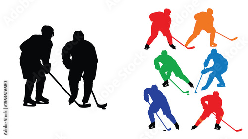 Colorful hockey players in action depicted as a striking silhouette