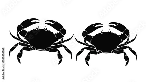 Two black crab illustrations presented as a striking silhouette