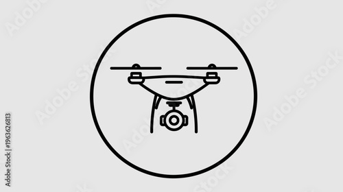 Drone with camera icon, vector symbol in a circle for aerial photography, remote sensing, and modern technology concepts.