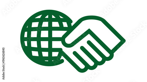 Global business partnership handshake icon. International cooperation and agreement vector symbol for worldwide collaboration and deals.