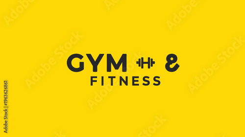 Modern minimalist gym and fitness logo icon with stylized dumbbell symbol on vibrant yellow background. Health and workout vector.