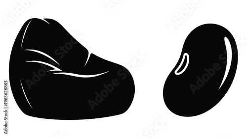 Two black bean shapes presented as a graphic silhouette