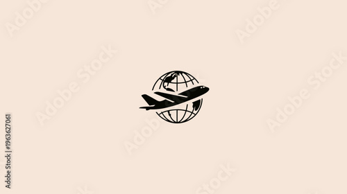 Global Travel Icon: Airplane Flying Around the World, Symbolizing International Flights, Worldwide Transport, and Aviation