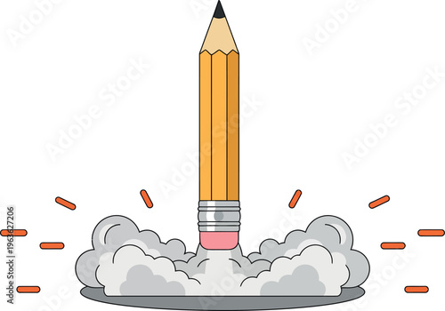 Pencil blasting off into creativity and innovation