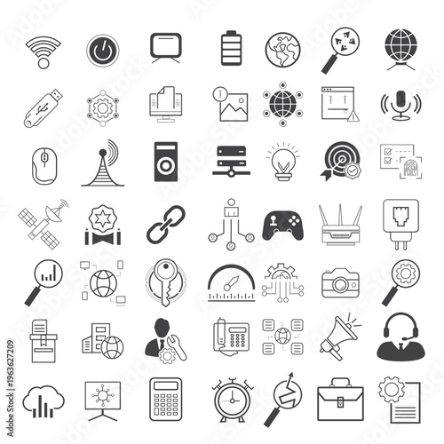 Digital communication electronic network icon sets minimalist design