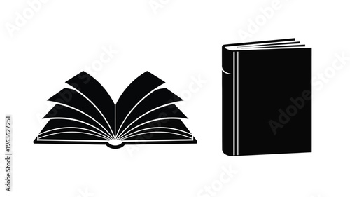 Open book and closed book icons presented as a striking silhouette
