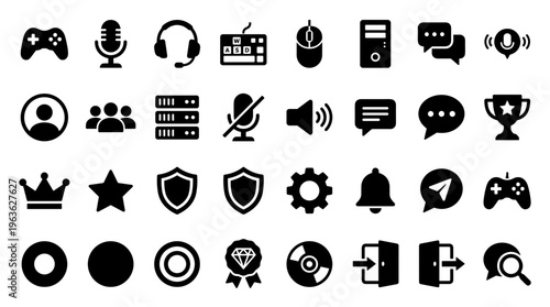 Collection of Gaming and Technology Icons Representing Digital Entertainment and Online Communication