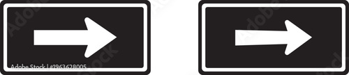 Two black and white directional signs with arrows pointing left and right