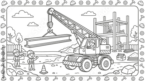 Construction worker operates large crane machine.