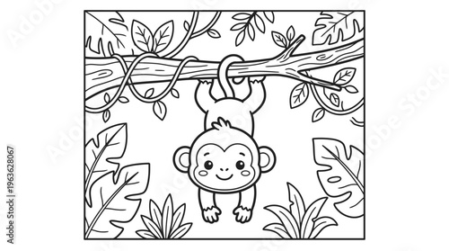 Monkey Hanging from Tree Branch Smiling.