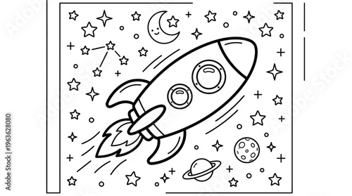 Rocket Ship Blasting Off into Space.