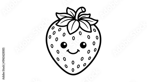 Smiling Strawberry Cartoon Fruit Icon.