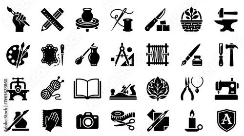 Collection of Craft and Hobby Icons Representing Various Artistic Skills and Creative Tools