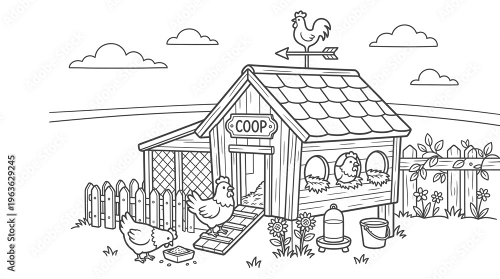 Obraz premium chicken standing on farm steps.