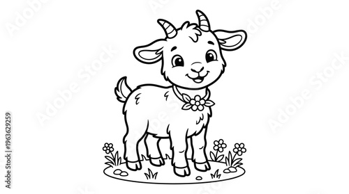 Cute little goat with flower.
