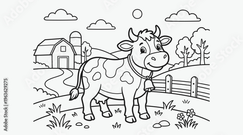 Smiling Cow Standing in Farm Field.