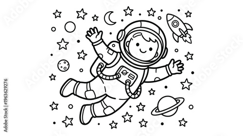 Smiling Child Astronaut in Space Suit.