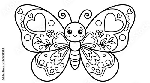 Colorful butterfly with heart wings.