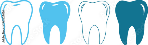 Tooth icon. Dental clinic logo. Human teeth vector illustration. Blue dentistry logotype. Oral hygiene concept. Dentist sign. Molar tooth enamel symbol. Simple tooth pictogram design.