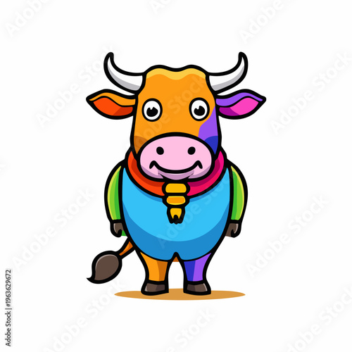 Colorful Cartoon Cow Character Illustration.