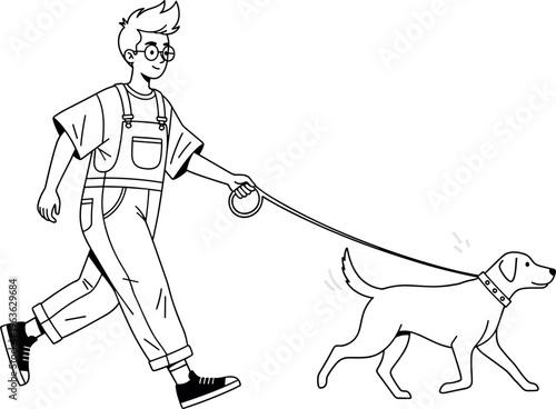 Person Walking Their Dog on a Leash - Hand-Drawn IllustrationPerson Walking Their Dog on a Leash - Hand-Drawn Illustration