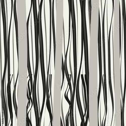 Seamless abstract pattern with organic wavy black, dark gray, and light gray stripes on an off-white background, a modern monochromatic vector illustration perfect for elegant wallpaper,
