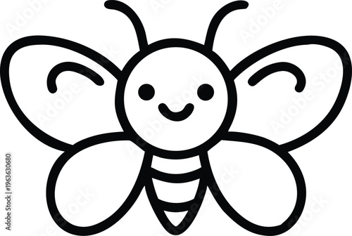 Cute Smiling Honey Bee Insect Line Art Icon