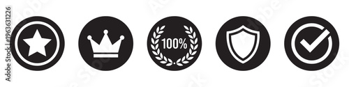 Quality assurance and trust badge icons, premium service and guarantee symbols set. Vector Illustration.
