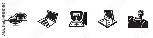 Hatch and Exit Door Icons, Manhole and Cellar Silhouettes Vector. Vector Illustration.