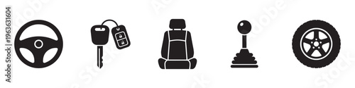 Car Interior and Auto Parts Icon Set for Automotive Services and Repair. Vector Illustration.