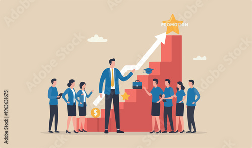 Career advancement, development business growth, progress responsibility promotion, improvement team opportunity concept, success businessman up growing graph stairs