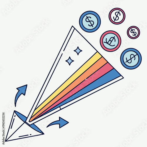 Business success prism converting into money coins illustration